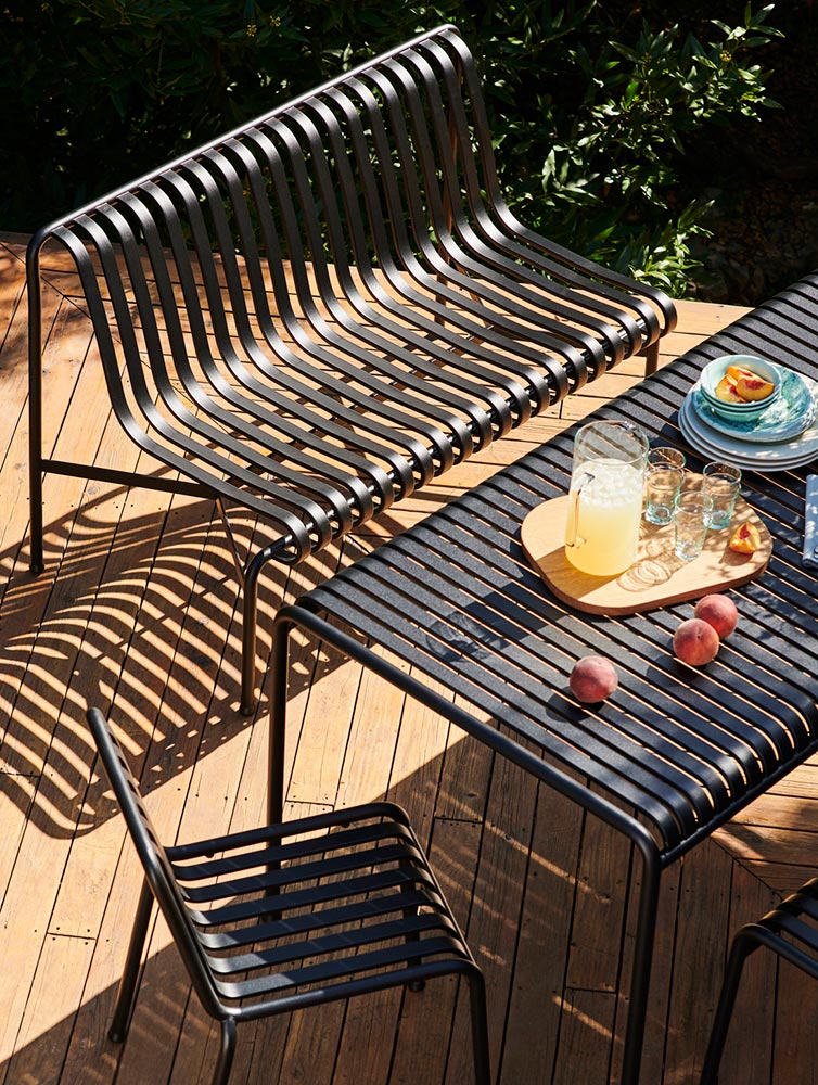 Hay Palissade Dining Bench Wo Armrest Palissade Chair Anthracite Glass Jug Morroccan Handblown Glass