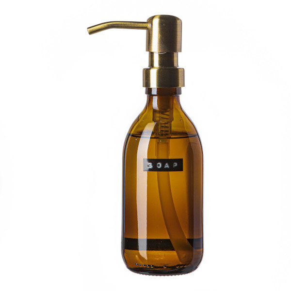Wellmark Soap Dispenser Amber Glass Bamboo Hand Soap 250ml. Soap. Brass 8720165018079