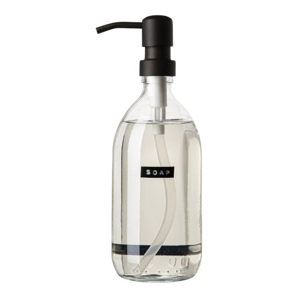Wellmark Soap Dispenser Transparent Glass Fresh Linen Hand Soap 500ml Black Soap 8719325913187