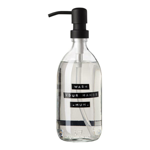 Soap Dispenser Transparent Glass Fresh Linen Hand Soap 500ml Black Wash Your Hands Mum 8719325913217