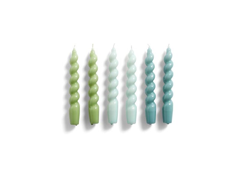 540751 Candle Spiral Set Of 6 Green Arctic Blue Teal