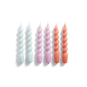 540753 Candle Spiral Set Of 6 Ice Blue Lilac Apricot