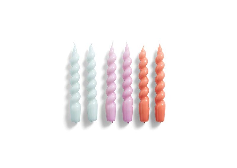540753 Candle Spiral Set Of 6 Ice Blue Lilac Apricot