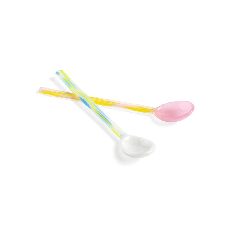 541009 Glass Spoons Flat Set Of 2 Light Pink And White