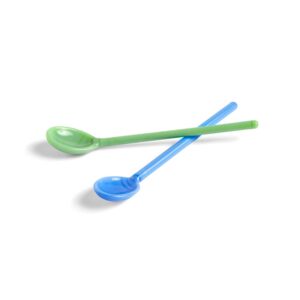 541010 Glass Spoons Mono Set Of 2 Sky Blue And Green