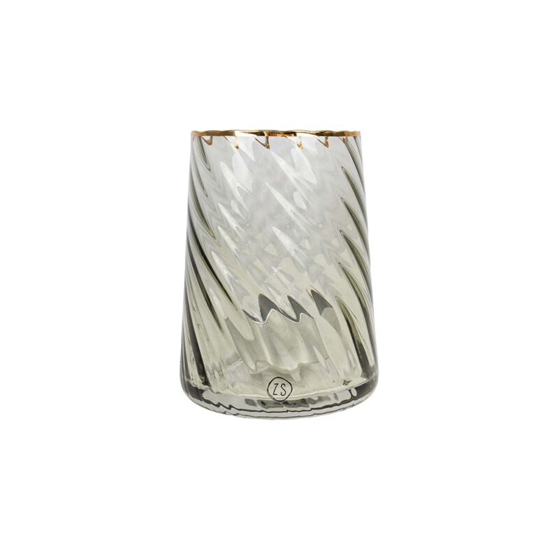 Zusss Waxinelichthouder Met Gouden Randje Schuin Ribbelglas Olijfgroen 0502 084 4504 00 Voor